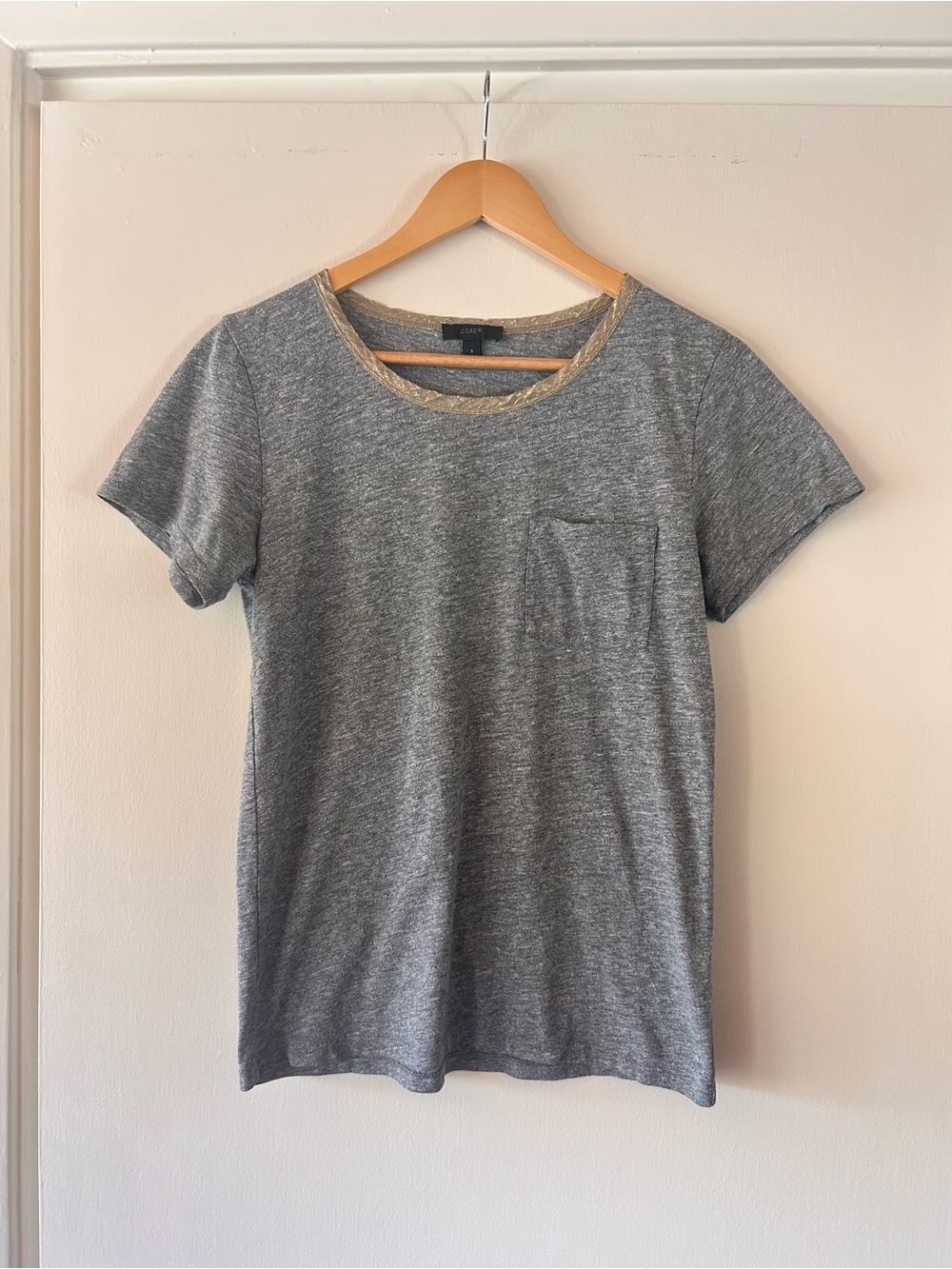 J. Crew Gray Pocket Tee with Metallic Gold Trim